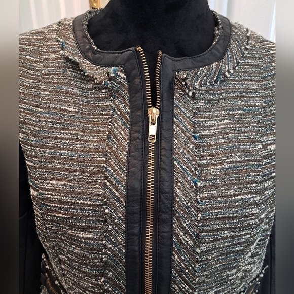 XOXO Sparkly Jacket With Vegan Leather & Frayed Details   Size L - Picture 2 of 9